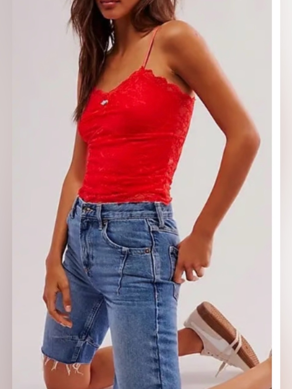 NWT Free People Intimately Lacey Essential Cami Red Lace Coquette Y2K Small